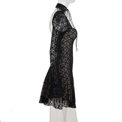 Gothic Alt Goth Square Collar Lace Mini Dress