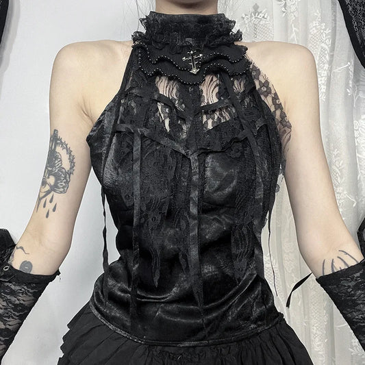 Gothic Romantic  Lace Patchwork Sleeveless Top