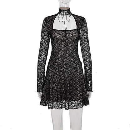 Gothic Alt Goth Square Collar Lace Mini Dress