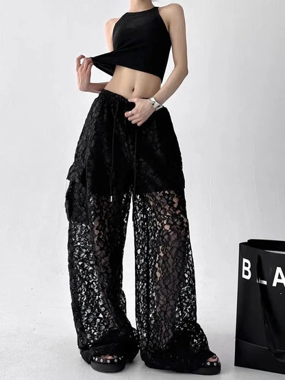 Gothic Y2K Summer Lace Wide Leg Pants (available in 2 colors)