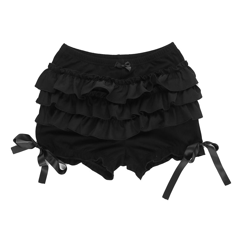 Gothic Alt High Waist Layered Ruffles Bloomer Shorts