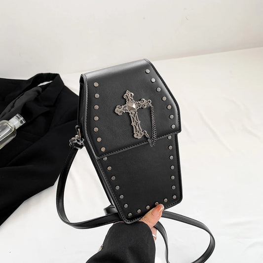 Gothic Cross Coffin Shaped PU Leather Crossbody Bag