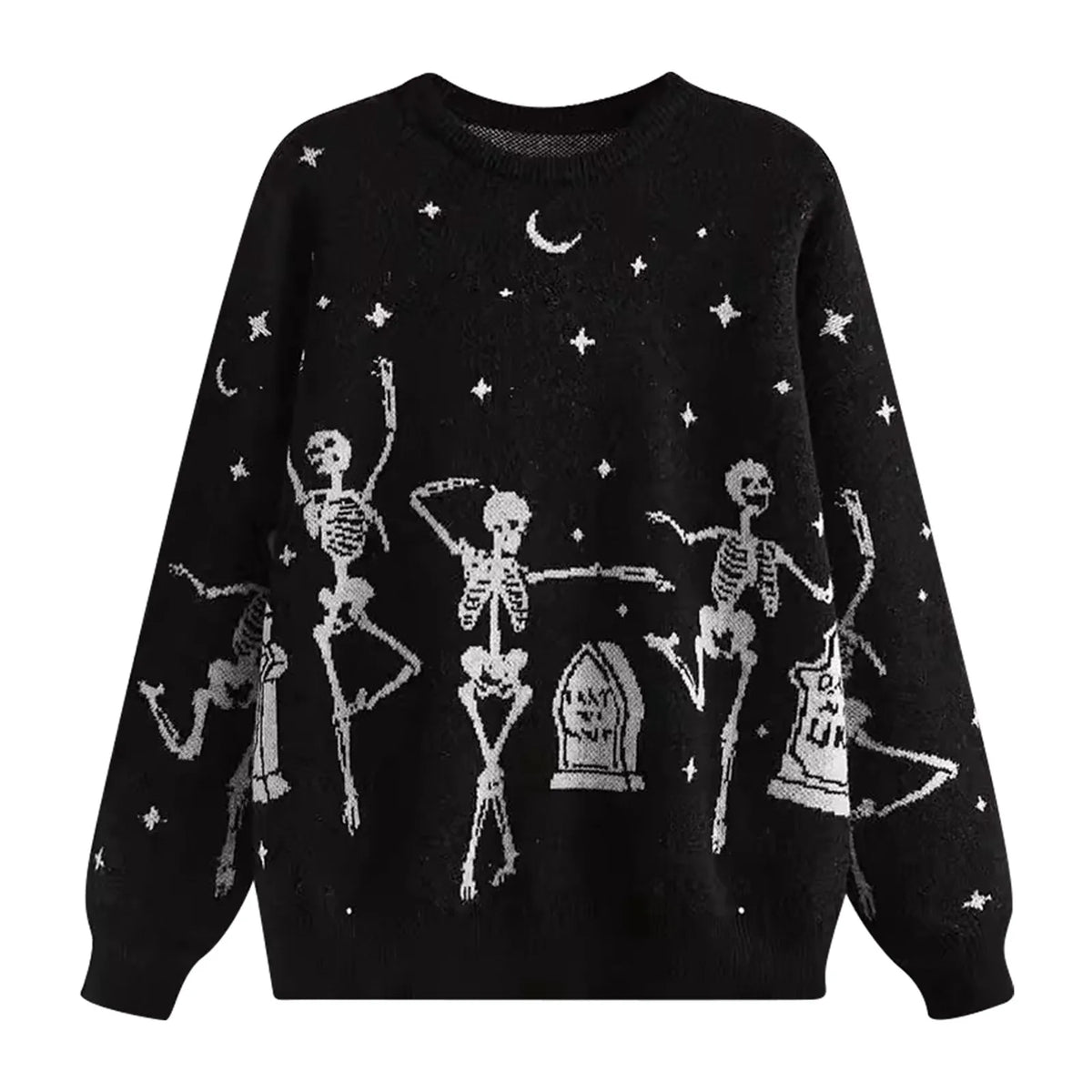 Skelaton Rave Gothic Alt Goth Skeleton Rave To The Grave Knitted Sweater Top – ROCK ...