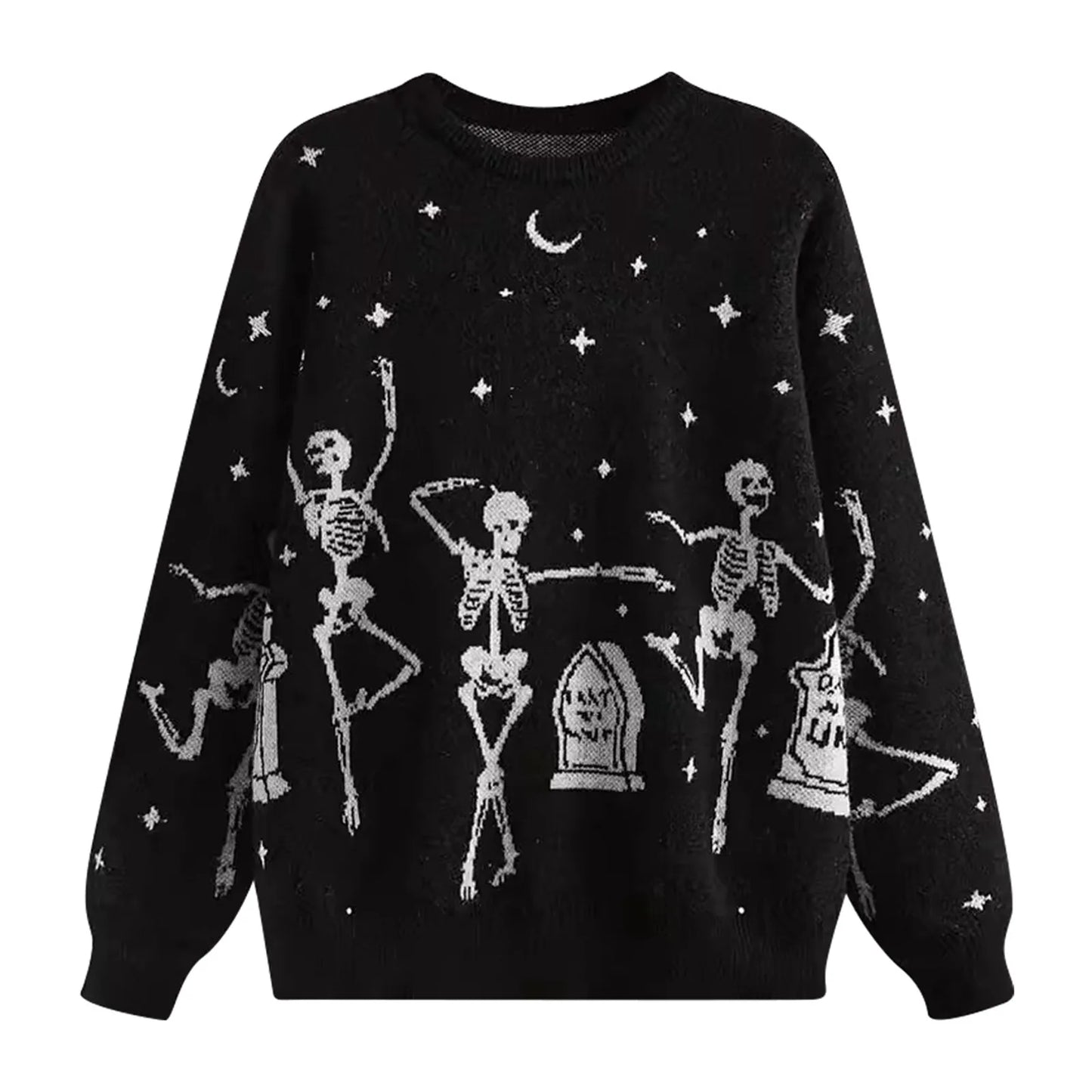 Gothic Alt Goth Skeleton Rave To The Grave Knitted Sweater Top