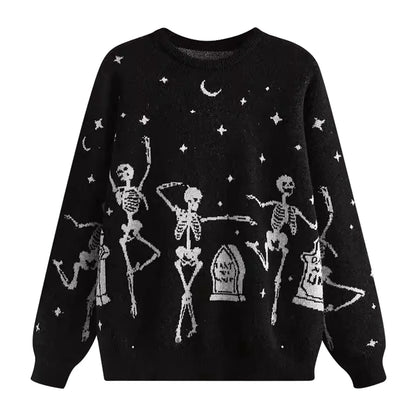 Gothic Alt Goth Skeleton Rave To The Grave Knitted Sweater Top