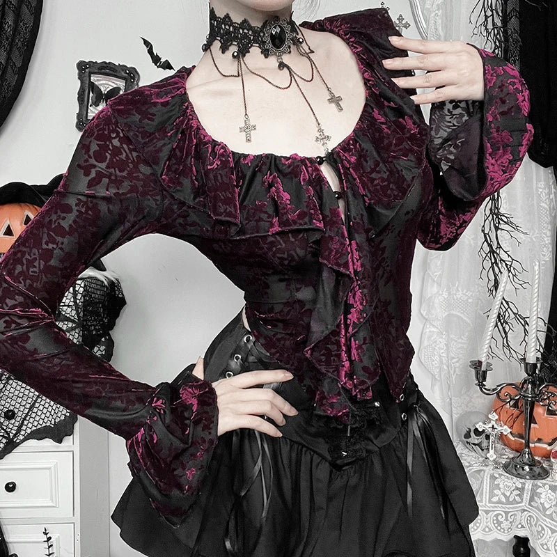 Gothic Vampire Goth Lace Ruffles Long Sleeves Top – ROCK 'N DOLL