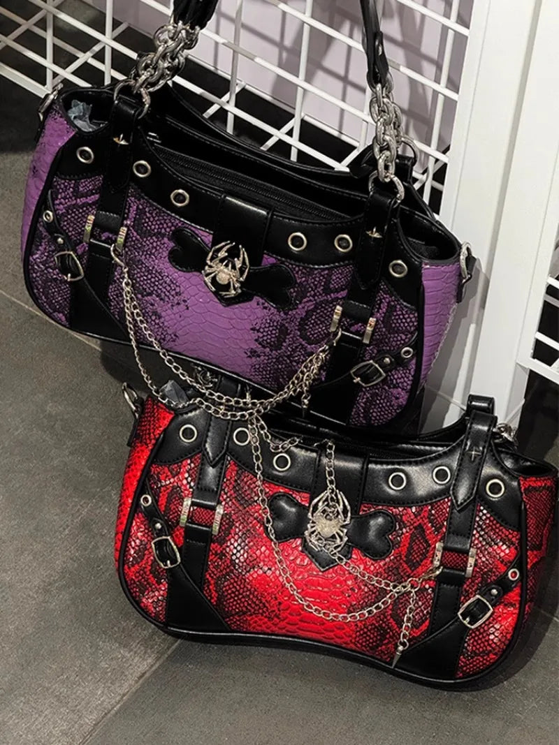 Gothic Y2K Harajuku Alt Goth Spider Chain Hand Bag Crossbody Bag