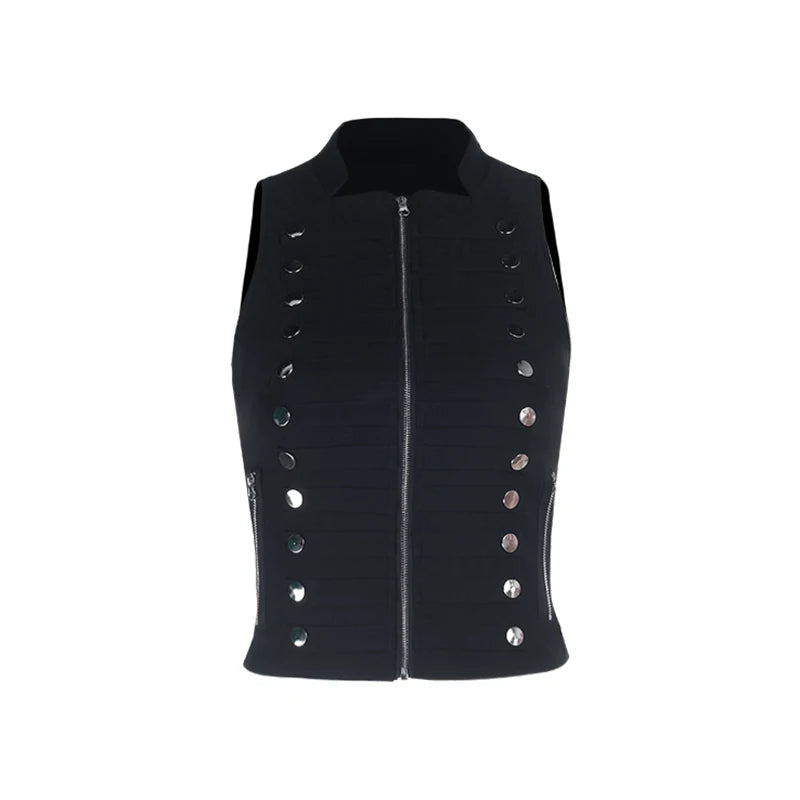 Gothic Punk Harajuku Double Button Zipper Sleeveless Top