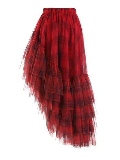 Gothic Grunge Y2K Alt Goth Plaid Mesh Irregular Skirt (available in 4 colors)