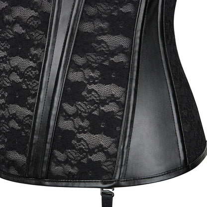 Gothic Faux Leather Lace Corset Bustier Top