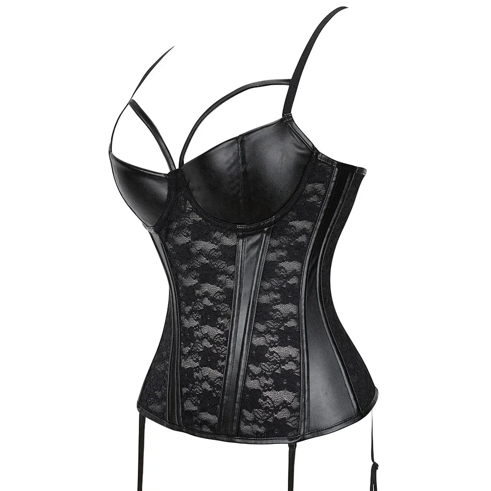 Gothic Faux Leather Lace Corset Bustier Top