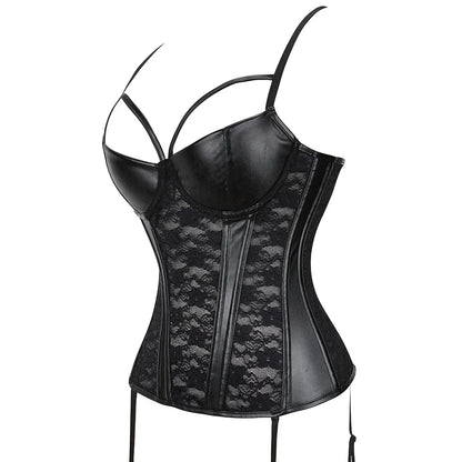 Gothic Faux Leather Lace Corset Bustier Top