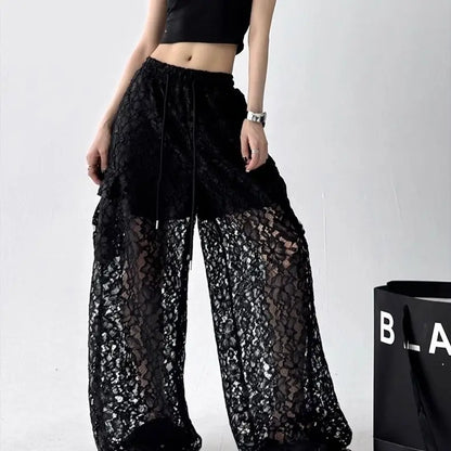 Gothic Y2K Summer Lace Wide Leg Pants (available in 2 colors)