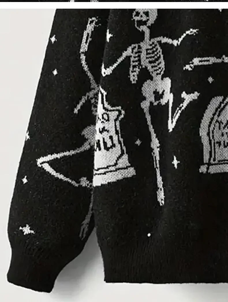 Gothic Alt Goth Skeleton Rave To The Grave Knitted Sweater Top