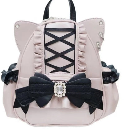 Gothic Y2K Harajuku Lolita Lace Bow Cat Ear PU Leather Backpack Bag (available in 3 colors)