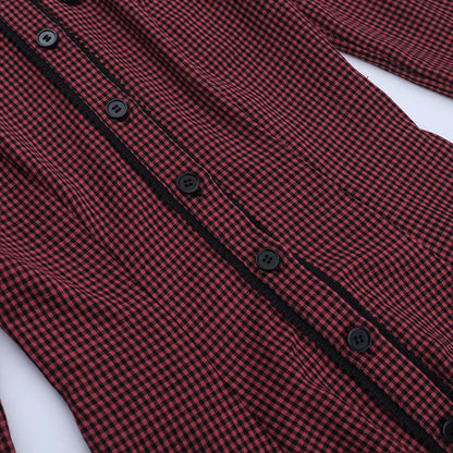 Gothic Alt Goth Red Plaid Flare Sleeve Collared Shirt Dress