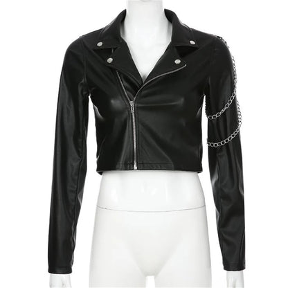 Gothic Chain Zipper Faux Leather Motorcycle Jacket