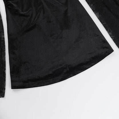 Gothic Alt Goth Cold Shoulder Bell Lace Sleeves Halter Mini Dress