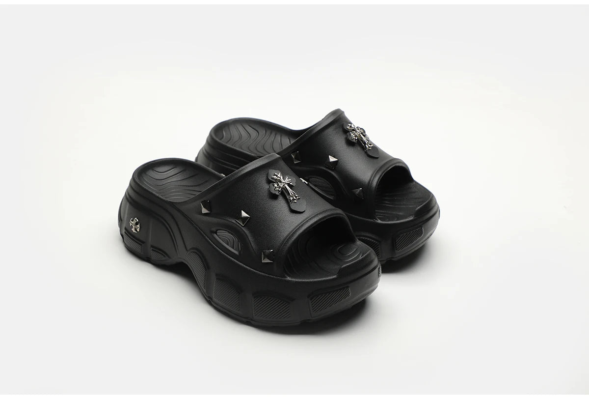 Gothic Alt Goth Cross Outdoor Platform Slippers Sandals (available in 3 colors)