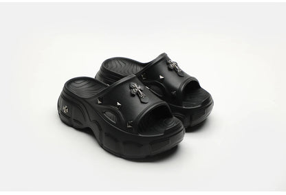 Gothic Alt Goth Cross Outdoor Platform Slippers Sandals (available in 3 colors)