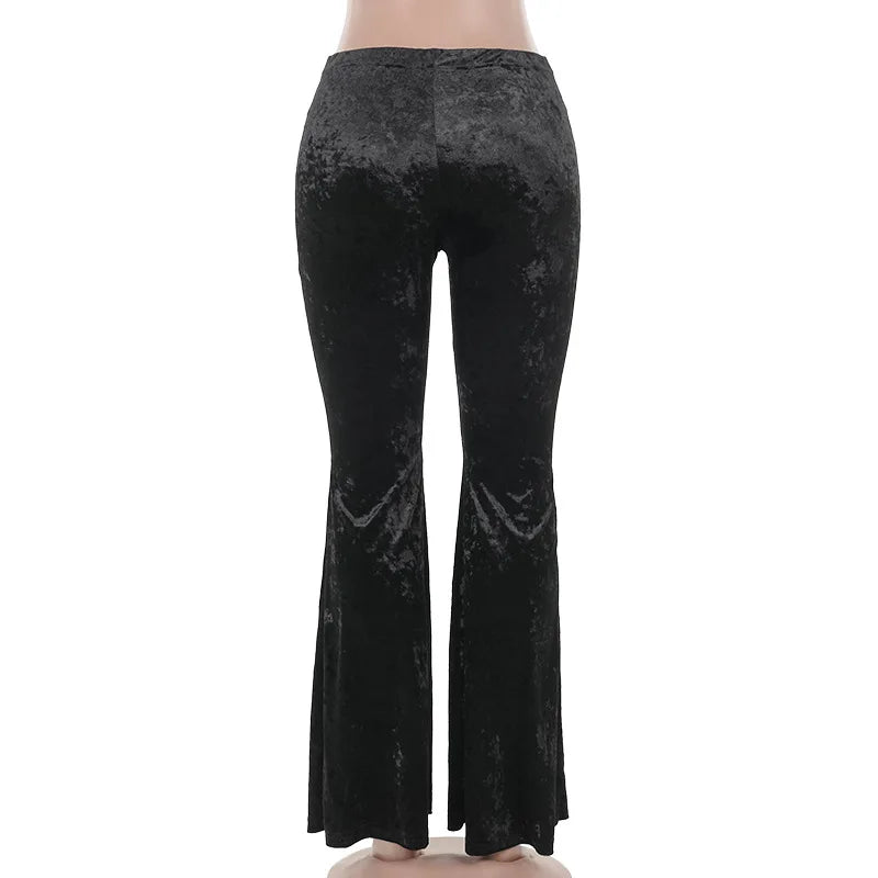 Gothic Alt Goth Ankh Cross Velvet Flare Pants