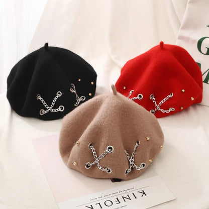Gothic Punk Harajuku O Ring Beret Hat (available in 6 colors)