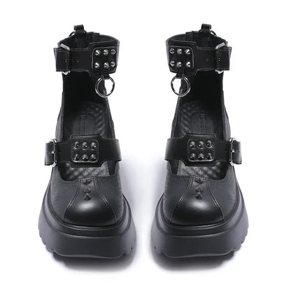 Gothic Alt Goth Punk Spikes Ring Rivets Platform Heels Mary Janes Pumps