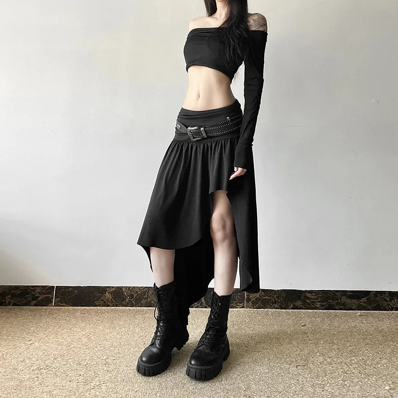 Gothic Alt Goth Y2K Irregular Hem Skirt