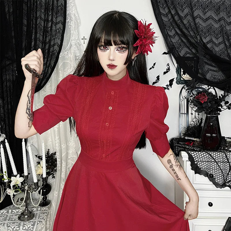 Gothic Vintage Red Pearl Cosplay Dress
