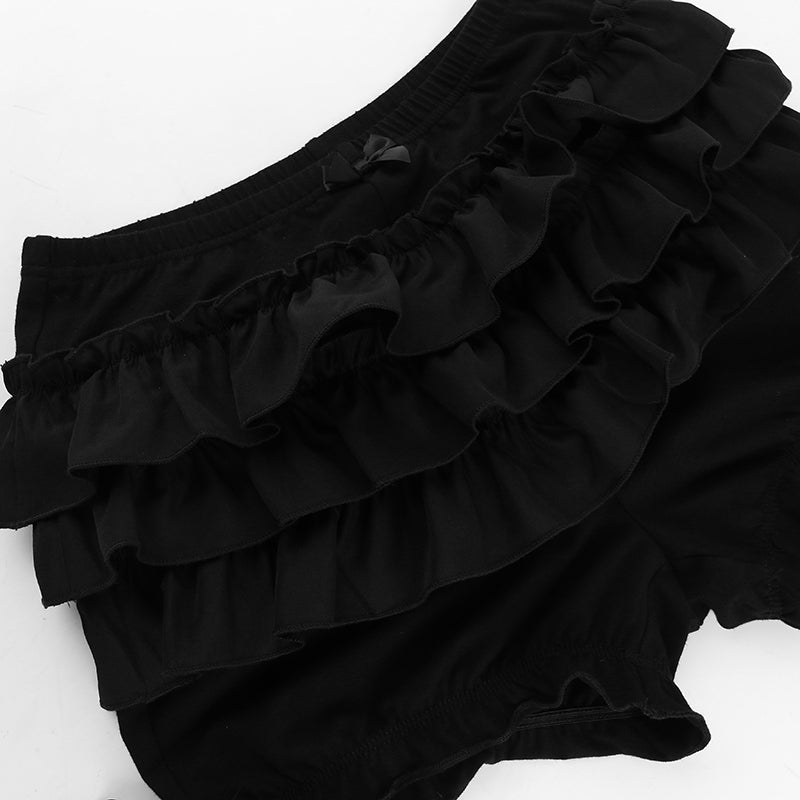 Gothic Alt High Waist Layered Ruffles Bloomer Shorts