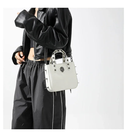 Gothic Alt Goth Cross Skull Spikes Chain Strap Crossbody Bag (available in 3 colors)