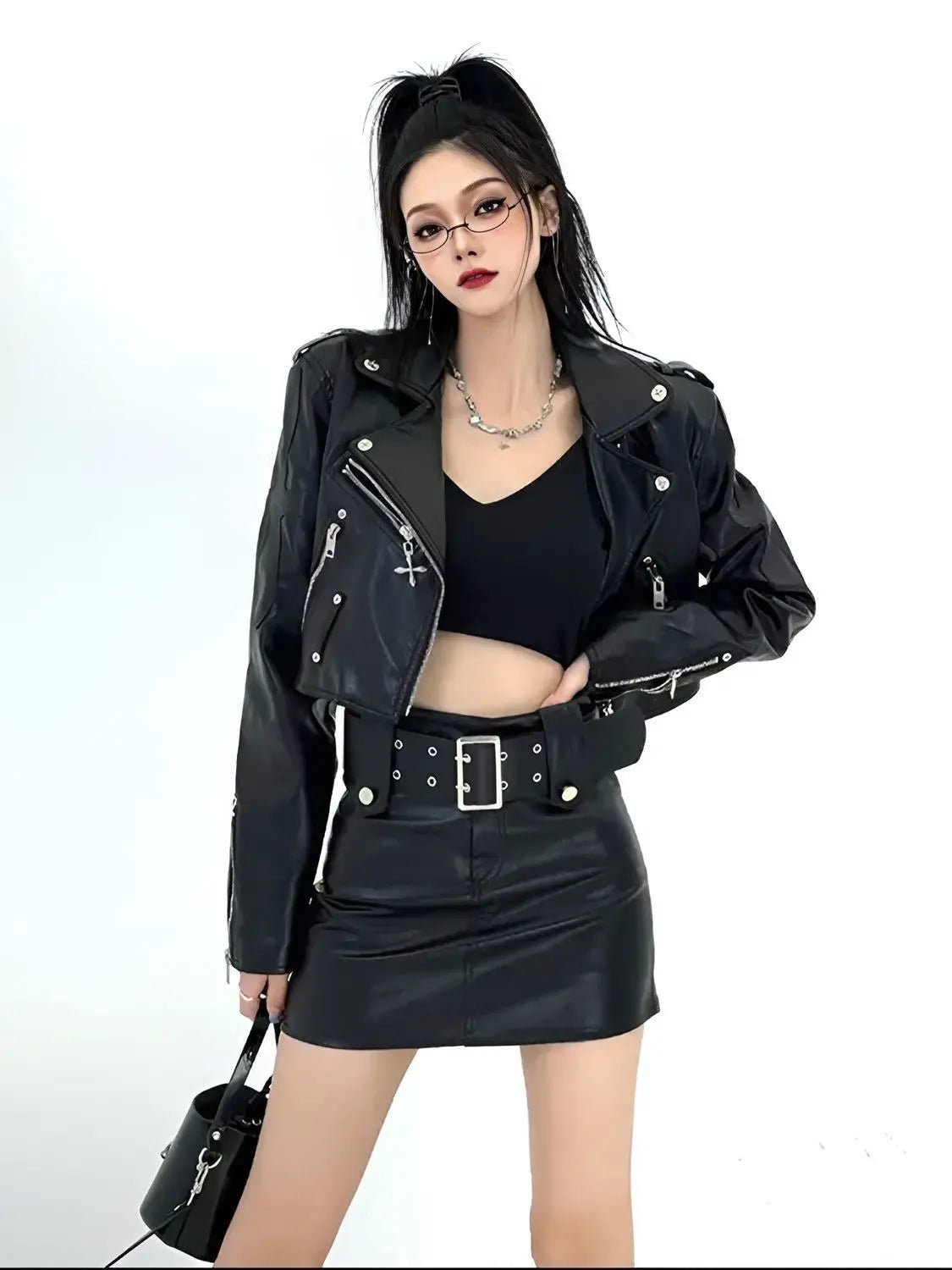 Goth Rock Cross Zipper Motorcycle Faux Leather Jacket