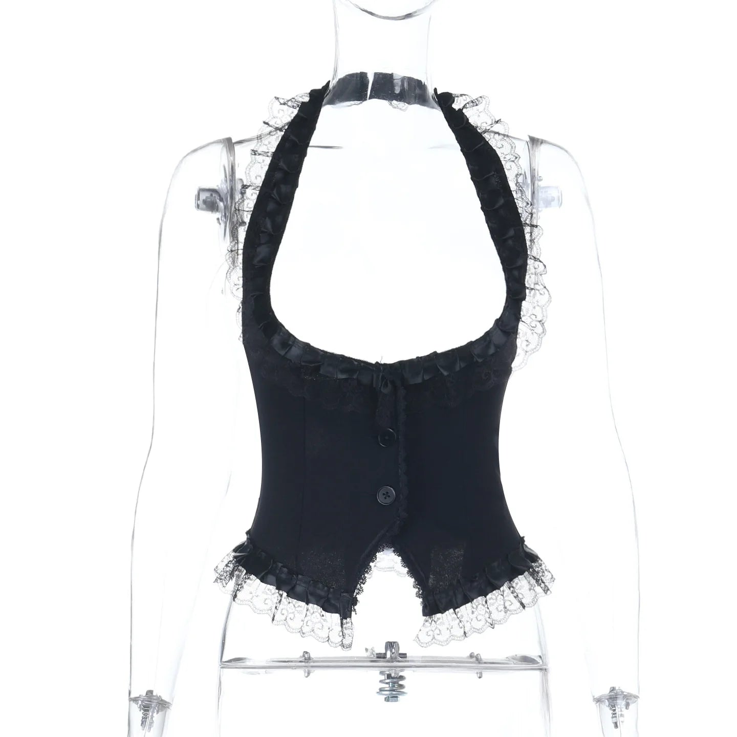 Gothic Alt Goth Halter Lace Trim Corset Waist Coat Top