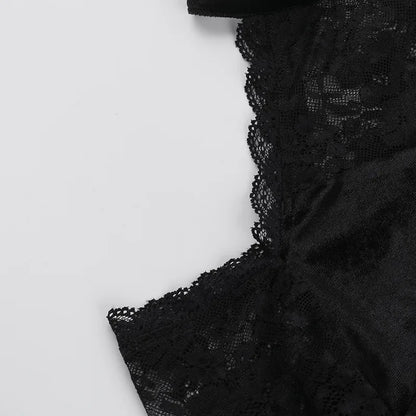 Gothic Alt Goth Cold Shoulder Bell Lace Sleeves Halter Mini Dress