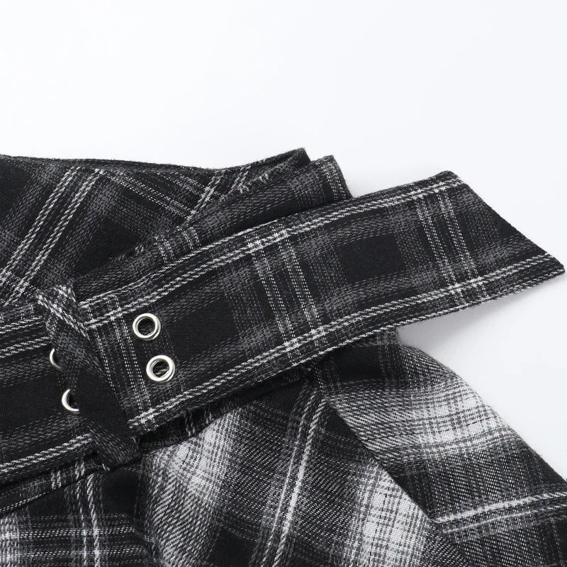 Gothic Grunge Alt Goth Harajuku Black White Plaid Irregular Hem Mini Skirt