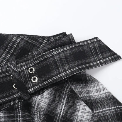 Gothic Grunge Alt Goth Harajuku Black White Plaid Irregular Hem Mini Skirt