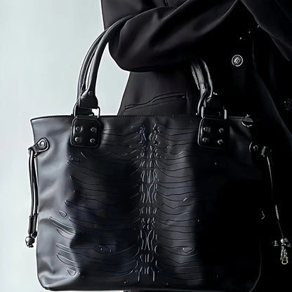 Gothic Alt Goth Embossed Skeleton Large Capacity Tote Shoulder Bag  Handbag