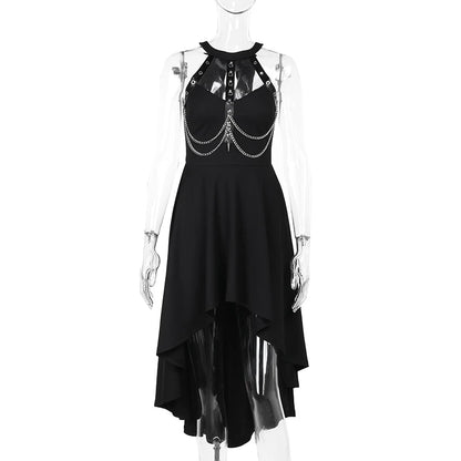 Gothic 90s Goth Faux Chain Body Harness Halter Dress