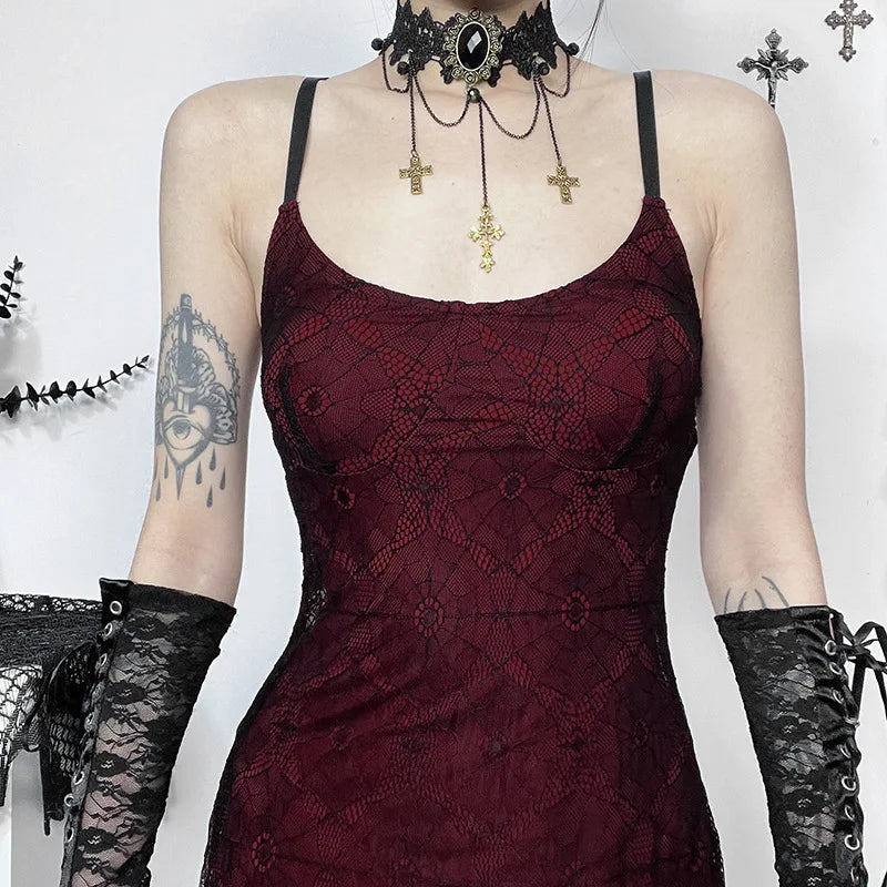 Gothic Romantic Lace Overlay Dress (available in 3 colors)