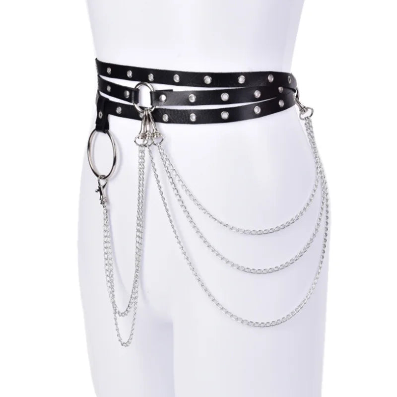 Gothic Faux Leather Multi Strap Chain Belt