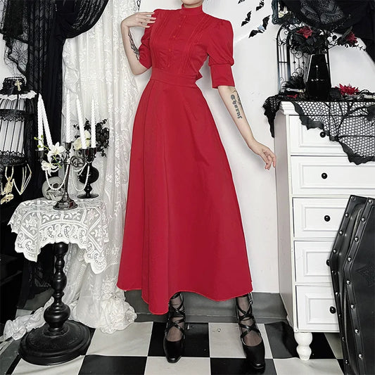 Gothic Vintage Red Pearl Cosplay Dress