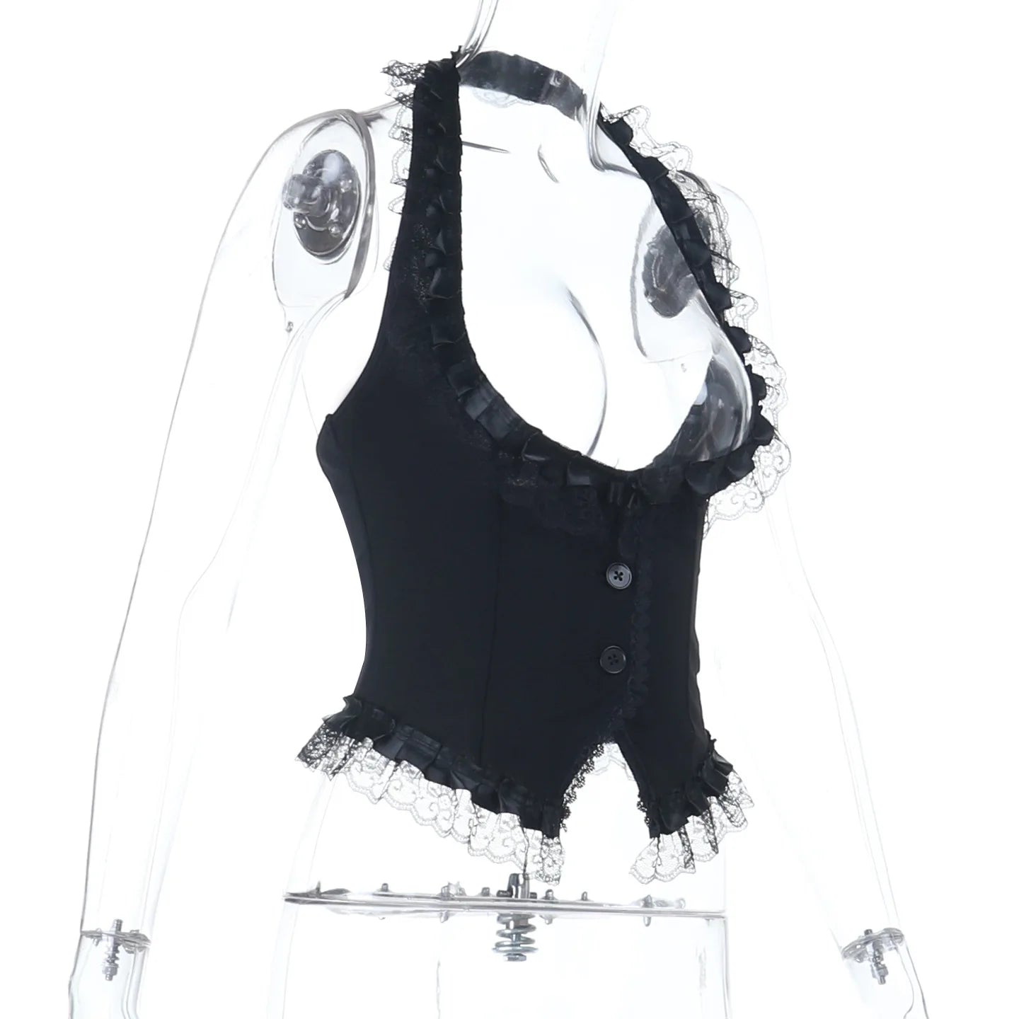 Gothic Alt Goth Halter Lace Trim Corset Waist Coat Top
