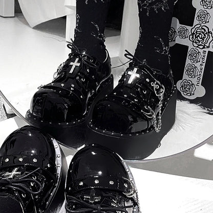 Gothic Lolita Y2K Alt Goth Cross Chain Heart Chunky Platform Shoes