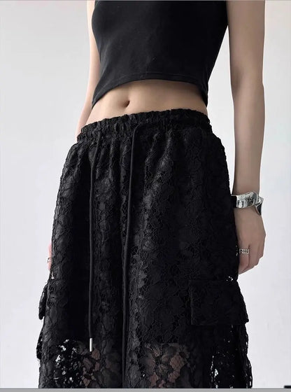 Gothic Y2K Summer Lace Wide Leg Pants (available in 2 colors)