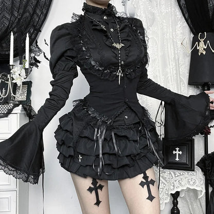Gothic Alt Goth Halter Lace Trim Corset Waist Coat Top