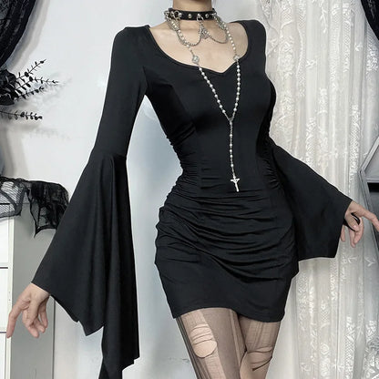 Gothic Bat Wing Sleeves Mini Dress