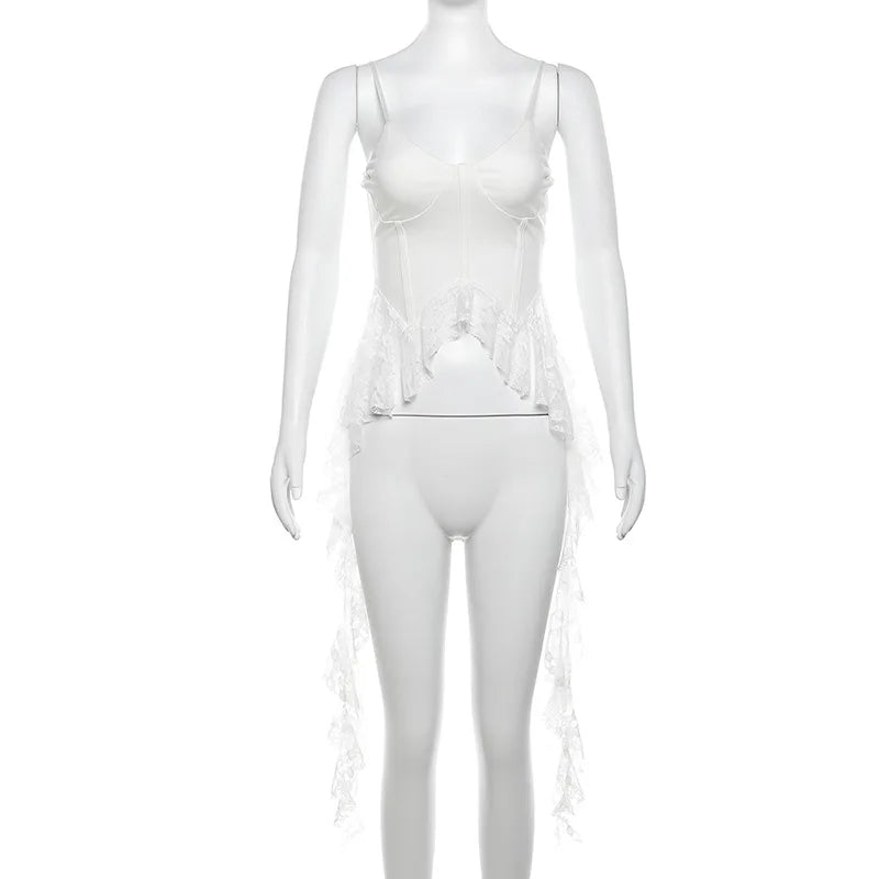 Gothic Y2K Alt Goth Irregular Lace Ruffled Tank Top (available in 2 colors)