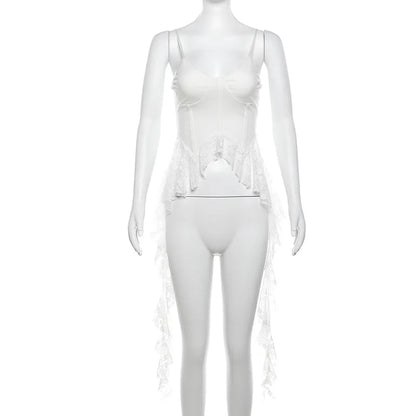 Gothic Y2K Alt Goth Irregular Lace Ruffled Tank Top (available in 2 colors)