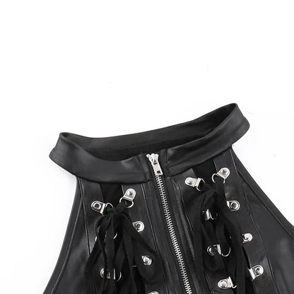 Alt Gothic Lace Up Zip Up Crop Tank Top Vest