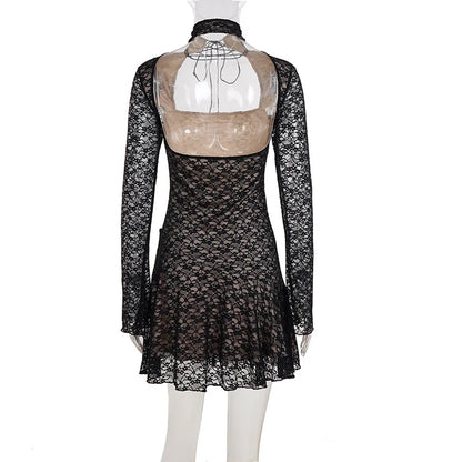 Gothic Alt Goth Square Collar Lace Mini Dress